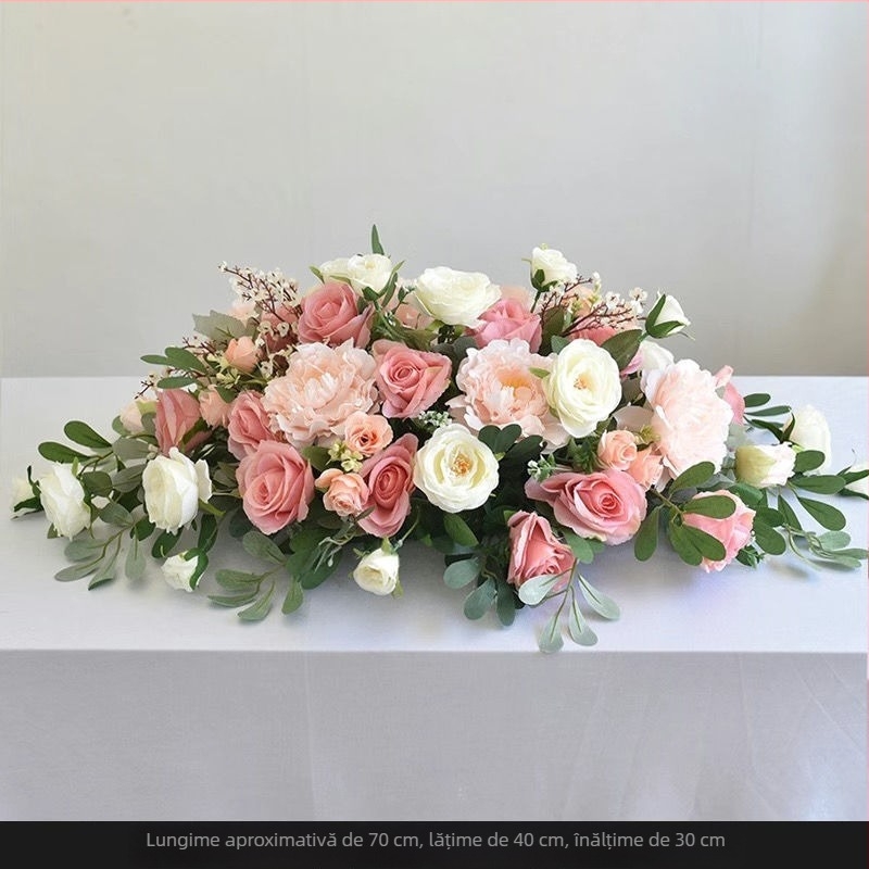 Aranjament floral de masă din mătase – imprimeu margaretă, tehnică flocking, pentru nunți