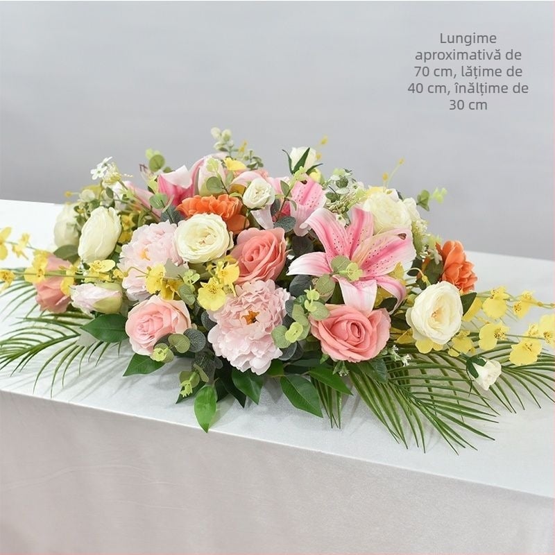 Aranjament floral de masă din mătase – imprimeu margaretă, tehnică flocking, pentru nunți