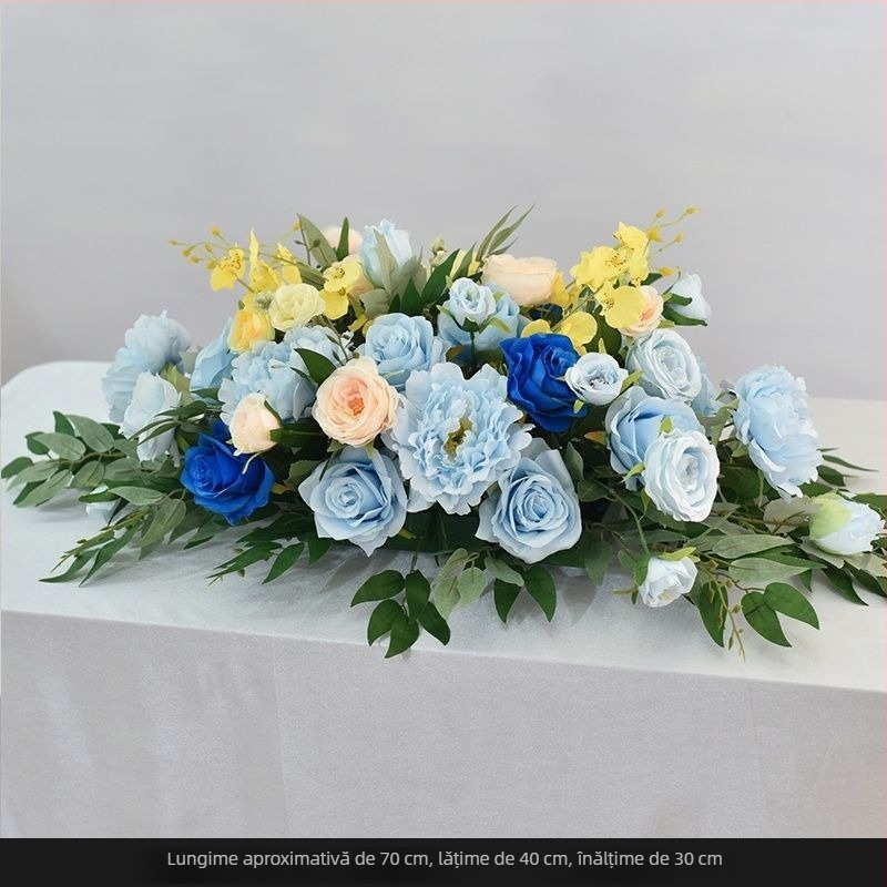 Aranjament floral de masă din mătase – imprimeu margaretă, tehnică flocking, pentru nunți