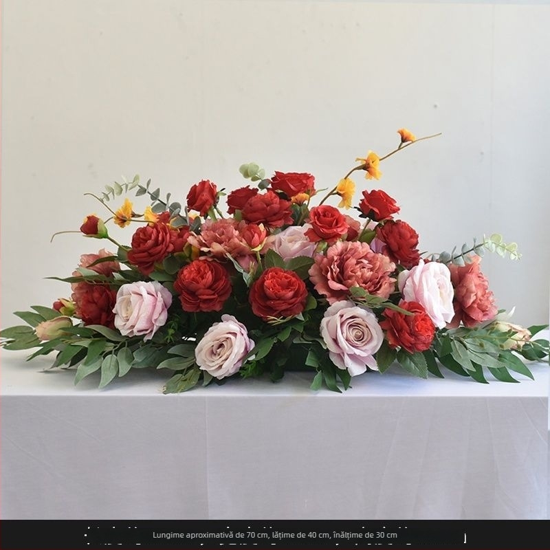 Aranjament floral de masă din mătase – imprimeu margaretă, tehnică flocking, pentru nunți