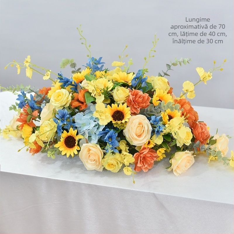 Aranjament floral de masă din mătase – imprimeu margaretă, tehnică flocking, pentru nunți