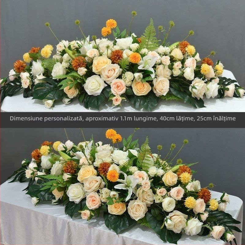 Aranjament floral de masă din mătase – imprimeu margaretă, tehnică flocking, pentru nunți