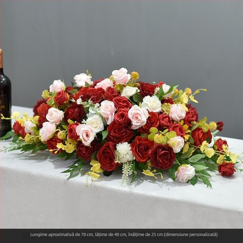 Aranjament floral de masă din mătase – imprimeu margaretă, tehnică flocking, pentru nunți