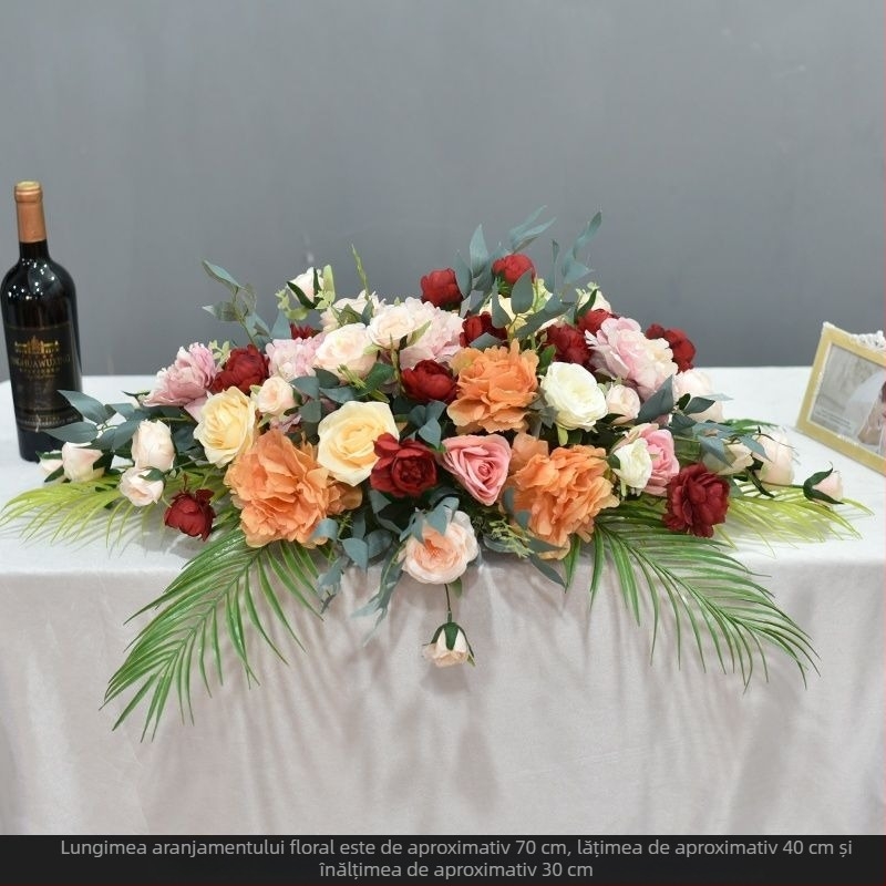 Aranjament floral de masă din mătase – imprimeu margaretă, tehnică flocking, pentru nunți