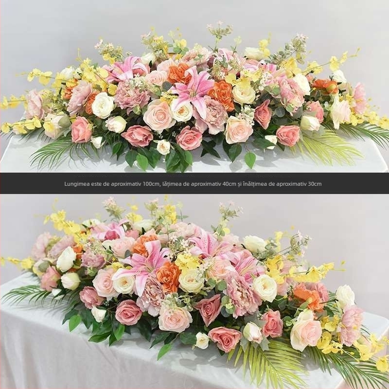 Aranjament floral de masă din mătase – imprimeu margaretă, tehnică flocking, pentru nunți