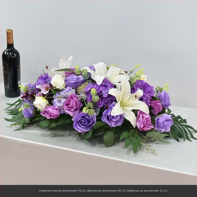 Aranjament floral de masă din mătase – imprimeu margaretă, tehnică flocking, pentru nunți