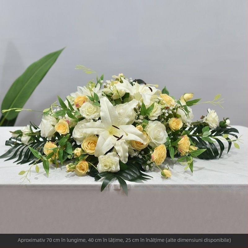 Aranjament floral de masă din mătase – imprimeu margaretă, tehnică flocking, pentru nunți