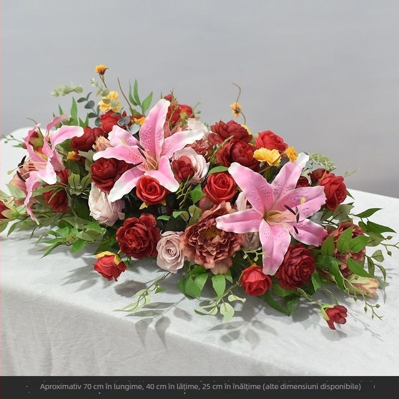 Aranjament floral de masă din mătase – imprimeu margaretă, tehnică flocking, pentru nunți