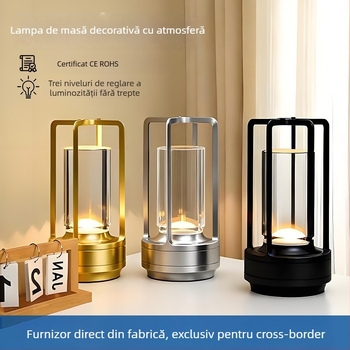 Lampă de masă cu design de cristal în formă de cruce, reîncărcabilă, control prin atingere, iluminare ambientală, suport din metal