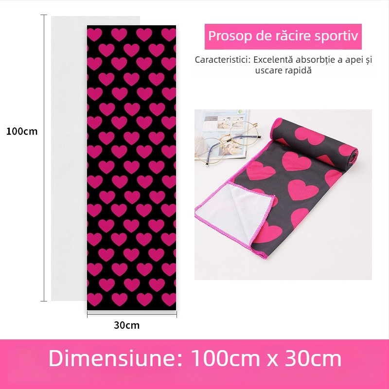 Prosop sport din poliester, funcție de răcire, 45 g, absorbție de apă 11–15 s, logo imprimat