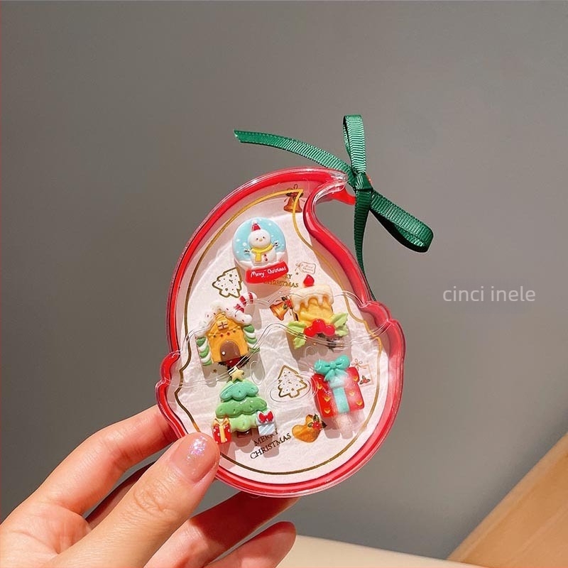 Set bijuterii: inel reglabil și cercei cu Moș Crăciun în stil de Crăciun — din plastic/rășină