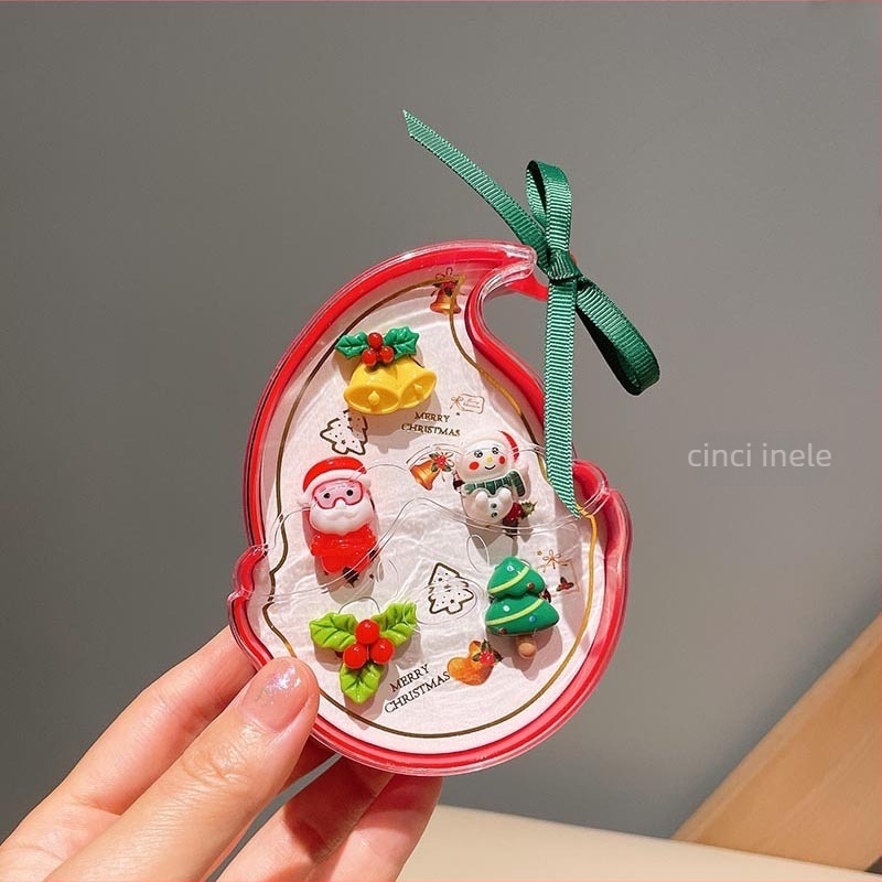 Set bijuterii: inel reglabil și cercei cu Moș Crăciun în stil de Crăciun — din plastic/rășină