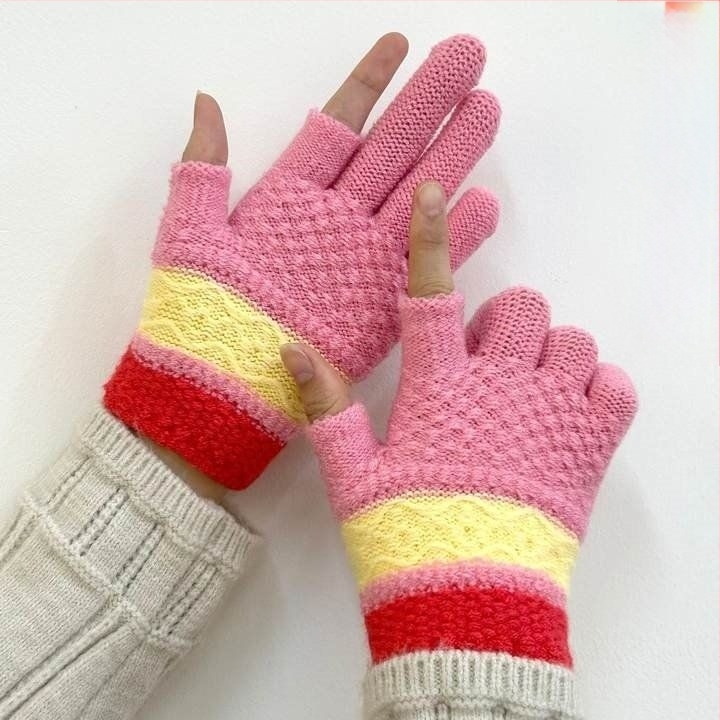 Mănuși pentru copii, căptușite cu velur, cu design cu două degete, compatibile cu ecranul tactil, stil desen animat, toamnă-iarnă