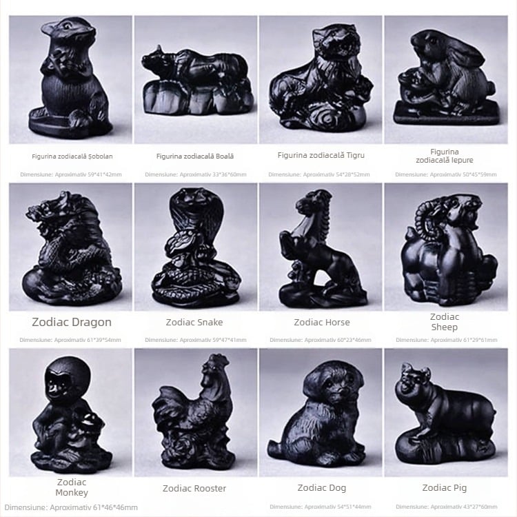 Sculptură animal zodiac din obsidian natural, formă de animal, claritate VVS