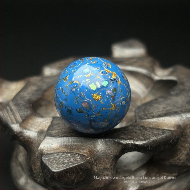 Brățară din lemn, design chinezesc, lucrată manual, cu mărgele Buddha încrustate cu sidef