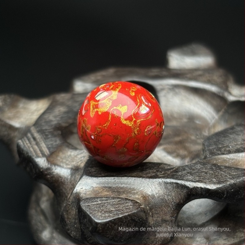 Brățară din lemn, design chinezesc, lucrată manual, cu mărgele Buddha încrustate cu sidef