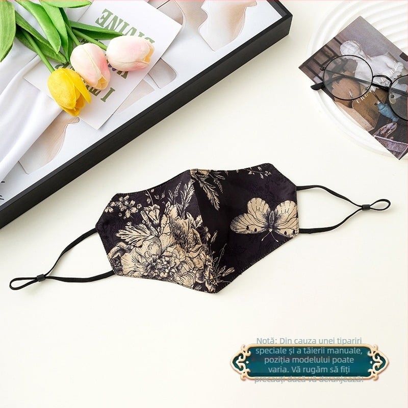 Mască de protecție solară, respirabilă, din bumbac dublu-strat, accente din mătase artificială, stil național (Respirabilă, Rezistentă la vânt, Protecție UV, Dublu-strat de bumbac, Mătase artificială)