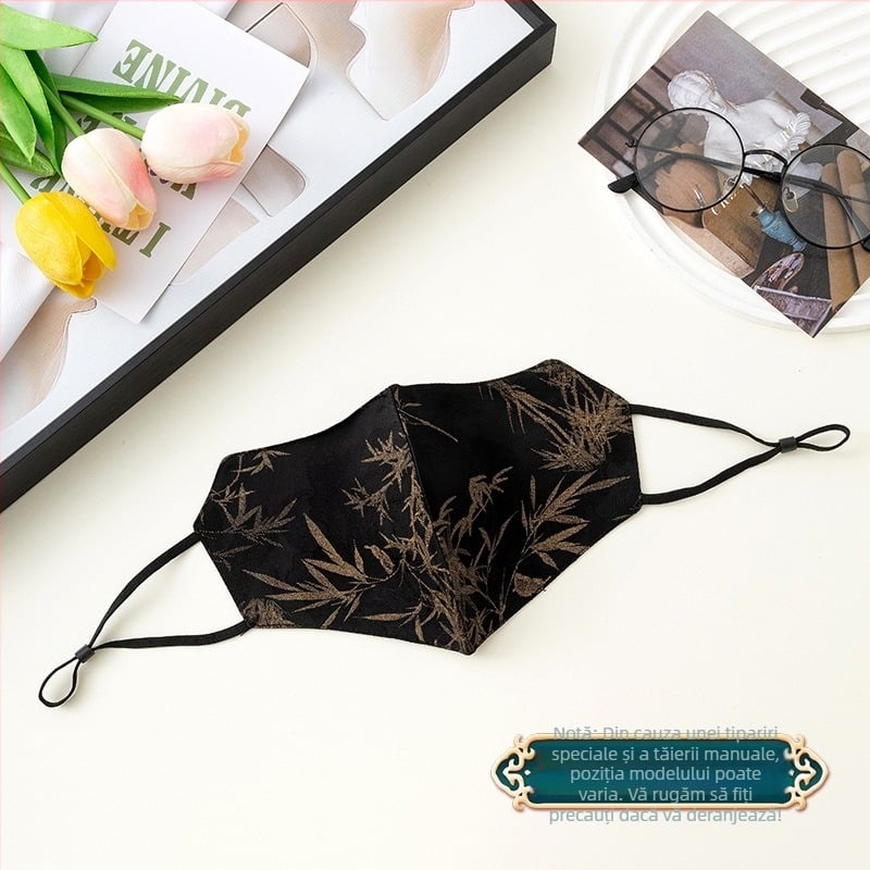 Mască de protecție solară, respirabilă, din bumbac dublu-strat, accente din mătase artificială, stil național (Respirabilă, Rezistentă la vânt, Protecție UV, Dublu-strat de bumbac, Mătase artificială)
