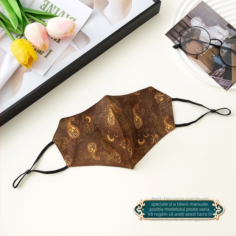 Mască de protecție solară, respirabilă, din bumbac dublu-strat, accente din mătase artificială, stil național (Respirabilă, Rezistentă la vânt, Protecție UV, Dublu-strat de bumbac, Mătase artificială)