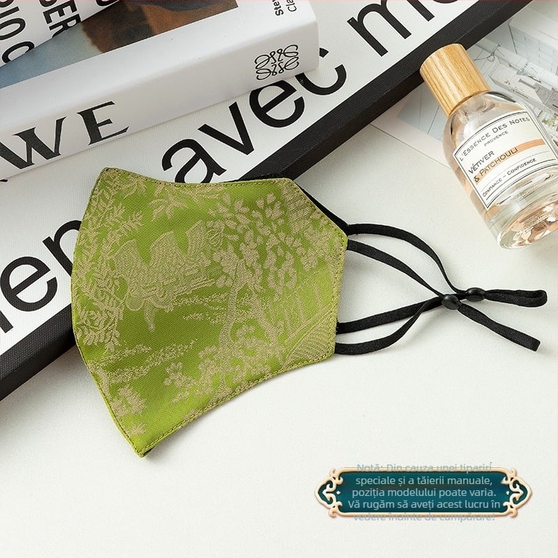 Mască de protecție solară, respirabilă, din bumbac dublu-strat, accente din mătase artificială, stil național (Respirabilă, Rezistentă la vânt, Protecție UV, Dublu-strat de bumbac, Mătase artificială)