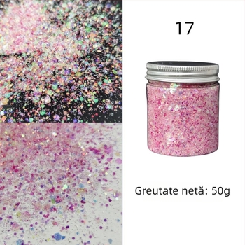 Sticlă de 50 g cu paiete glitter pentru unghii, stil koreean, culori irizate, decor DIY pentru unghii
