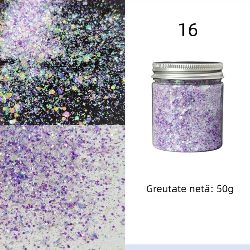 Sticlă de 50 g cu paiete glitter pentru unghii, stil koreean, culori irizate, decor DIY pentru unghii