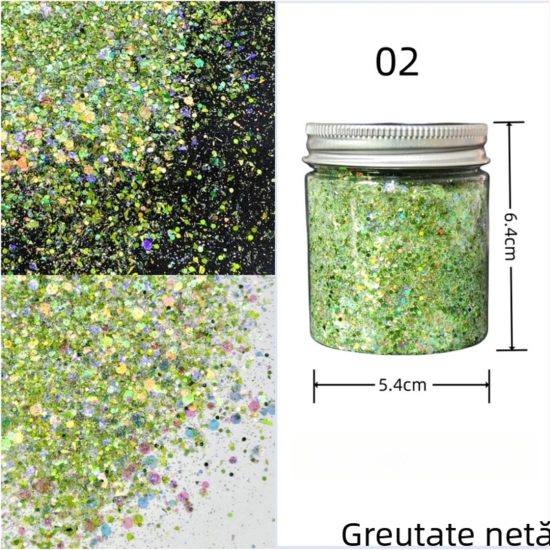Sticlă de 50 g cu paiete glitter pentru unghii, stil koreean, culori irizate, decor DIY pentru unghii