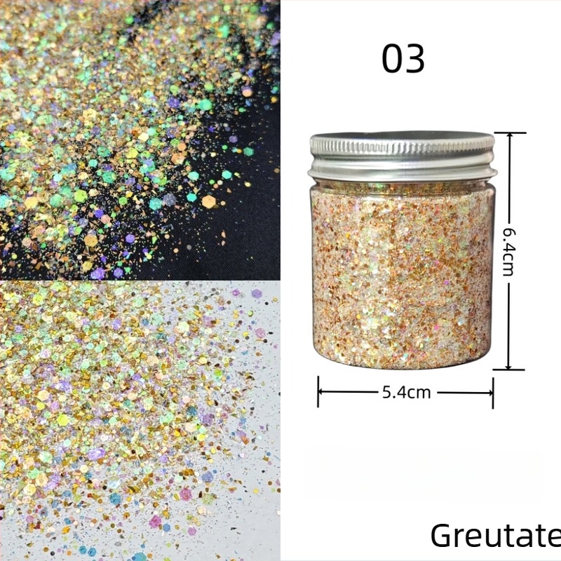 Sticlă de 50 g cu paiete glitter pentru unghii, stil koreean, culori irizate, decor DIY pentru unghii