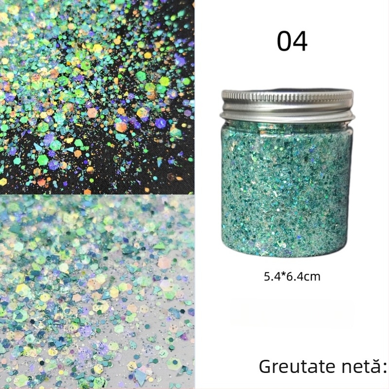 Sticlă de 50 g cu paiete glitter pentru unghii, stil koreean, culori irizate, decor DIY pentru unghii