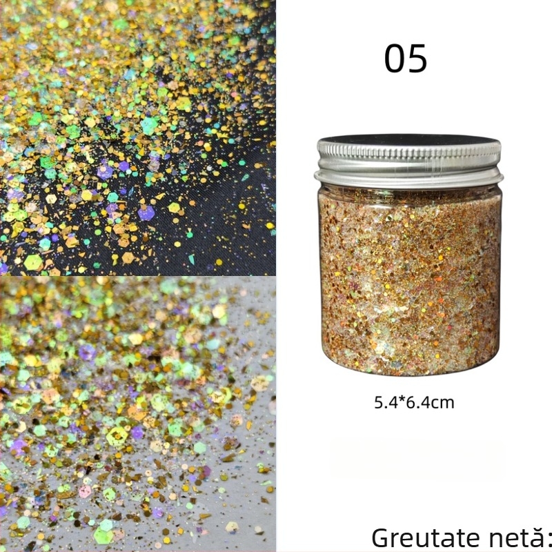 Sticlă de 50 g cu paiete glitter pentru unghii, stil koreean, culori irizate, decor DIY pentru unghii