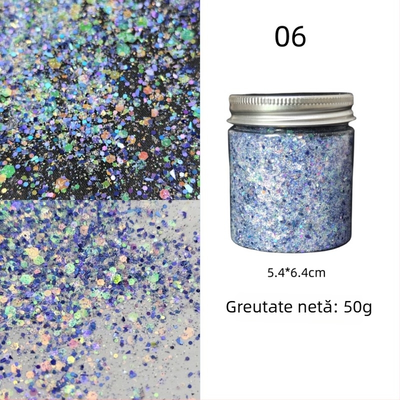 Sticlă de 50 g cu paiete glitter pentru unghii, stil koreean, culori irizate, decor DIY pentru unghii