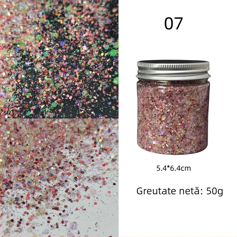 Sticlă de 50 g cu paiete glitter pentru unghii, stil koreean, culori irizate, decor DIY pentru unghii