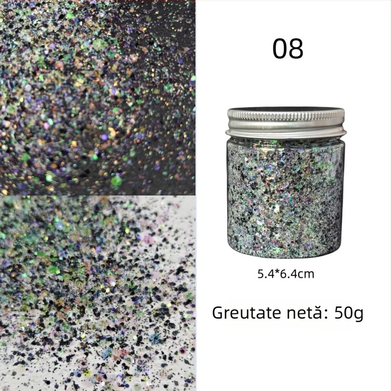 Sticlă de 50 g cu paiete glitter pentru unghii, stil koreean, culori irizate, decor DIY pentru unghii