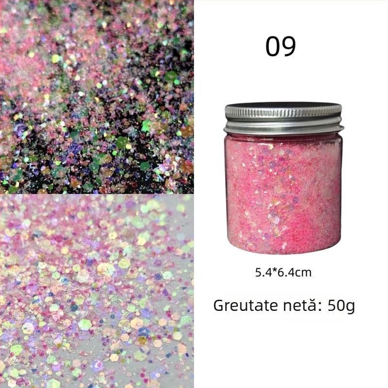 Sticlă de 50 g cu paiete glitter pentru unghii, stil koreean, culori irizate, decor DIY pentru unghii