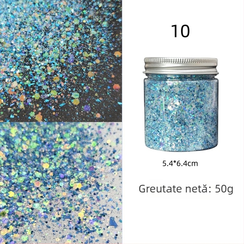 Sticlă de 50 g cu paiete glitter pentru unghii, stil koreean, culori irizate, decor DIY pentru unghii