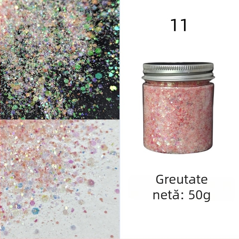 Sticlă de 50 g cu paiete glitter pentru unghii, stil koreean, culori irizate, decor DIY pentru unghii