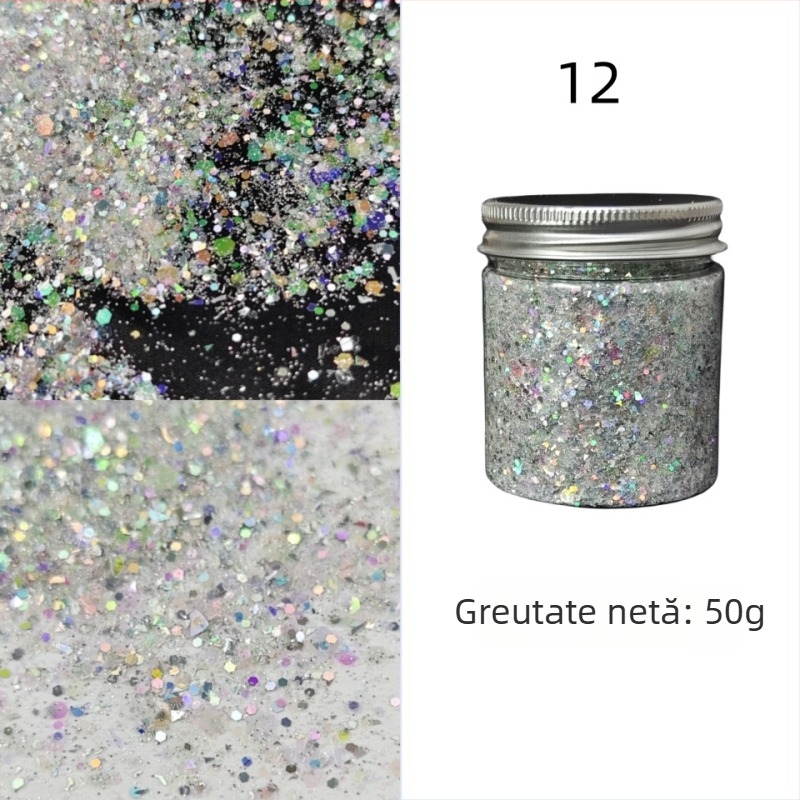 Sticlă de 50 g cu paiete glitter pentru unghii, stil koreean, culori irizate, decor DIY pentru unghii