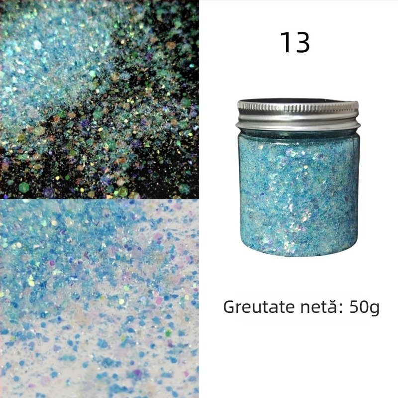 Sticlă de 50 g cu paiete glitter pentru unghii, stil koreean, culori irizate, decor DIY pentru unghii