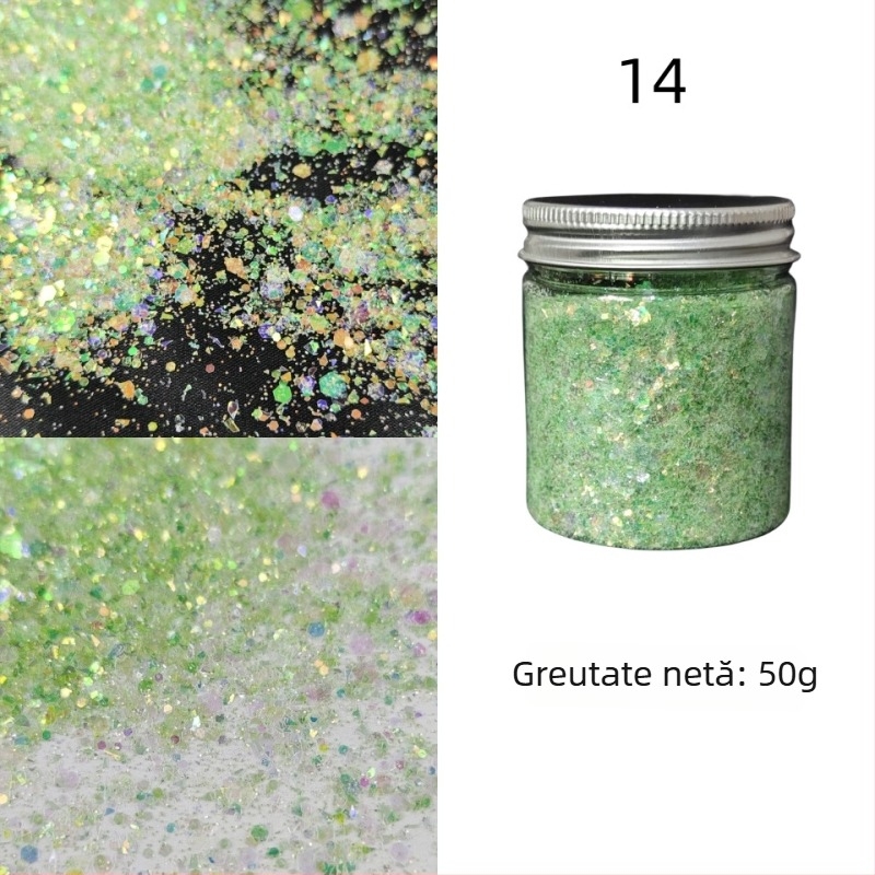 Sticlă de 50 g cu paiete glitter pentru unghii, stil koreean, culori irizate, decor DIY pentru unghii