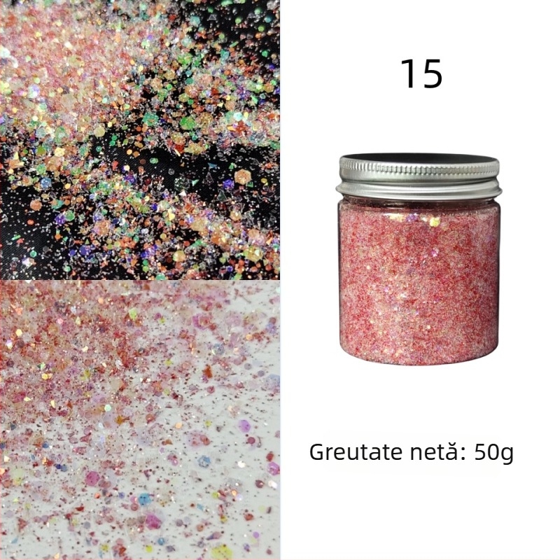 Sticlă de 50 g cu paiete glitter pentru unghii, stil koreean, culori irizate, decor DIY pentru unghii