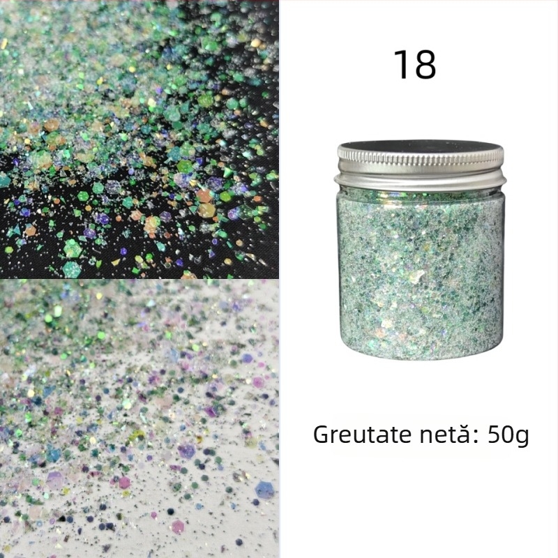 Sticlă de 50 g cu paiete glitter pentru unghii, stil koreean, culori irizate, decor DIY pentru unghii