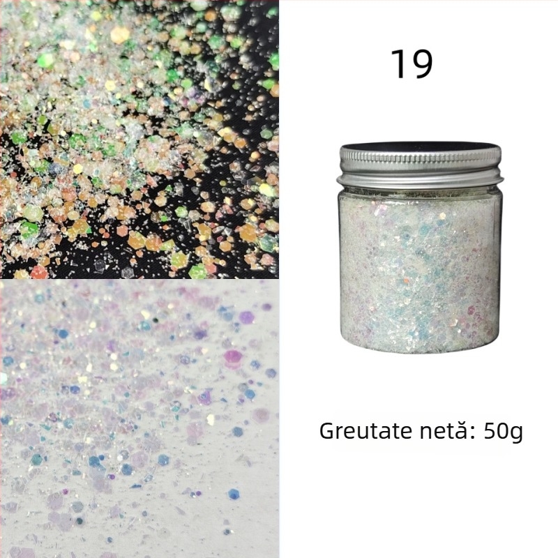 Sticlă de 50 g cu paiete glitter pentru unghii, stil koreean, culori irizate, decor DIY pentru unghii