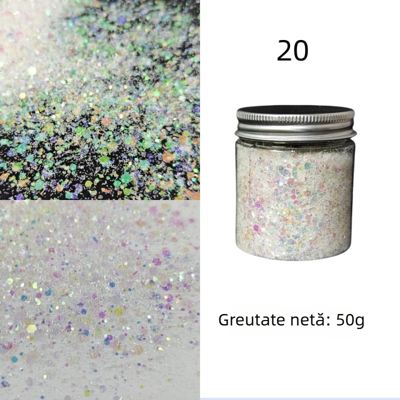 Sticlă de 50 g cu paiete glitter pentru unghii, stil koreean, culori irizate, decor DIY pentru unghii