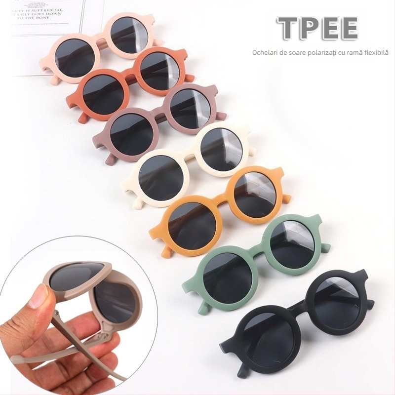 Ochelari de soare pentru copii, ramă circulară din silicon, protecție UV400, lentile TAC polarizate, ramă cu cadru complet, material ramă: TPEE