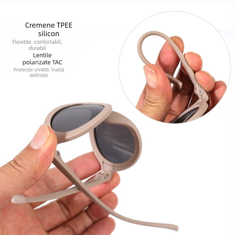 Ochelari de soare pentru copii, ramă circulară din silicon, protecție UV400, lentile TAC polarizate, ramă cu cadru complet, material ramă: TPEE