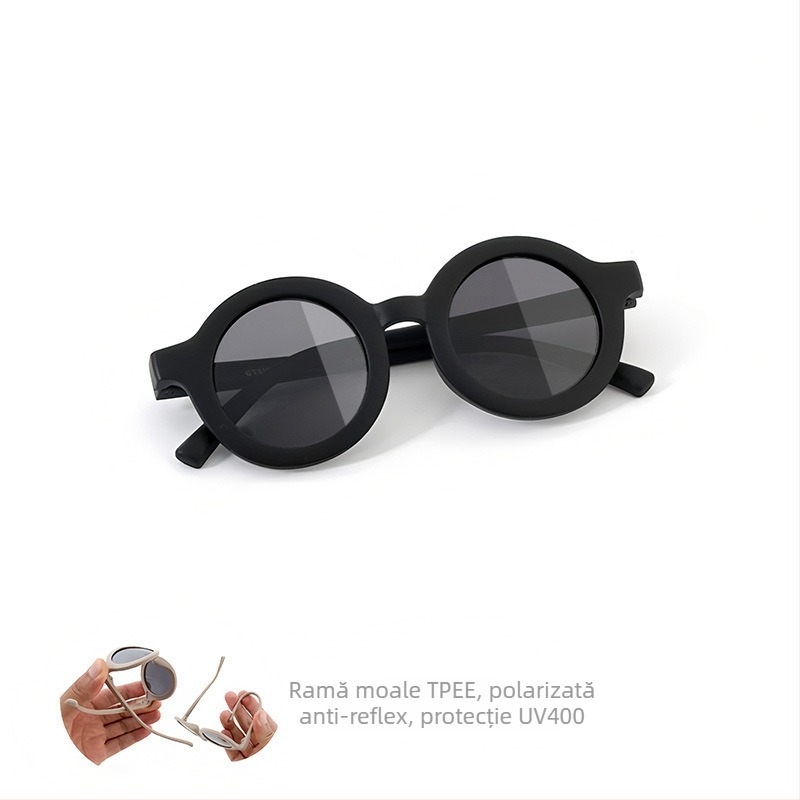 Ochelari de soare pentru copii, ramă circulară din silicon, protecție UV400, lentile TAC polarizate, ramă cu cadru complet, material ramă: TPEE