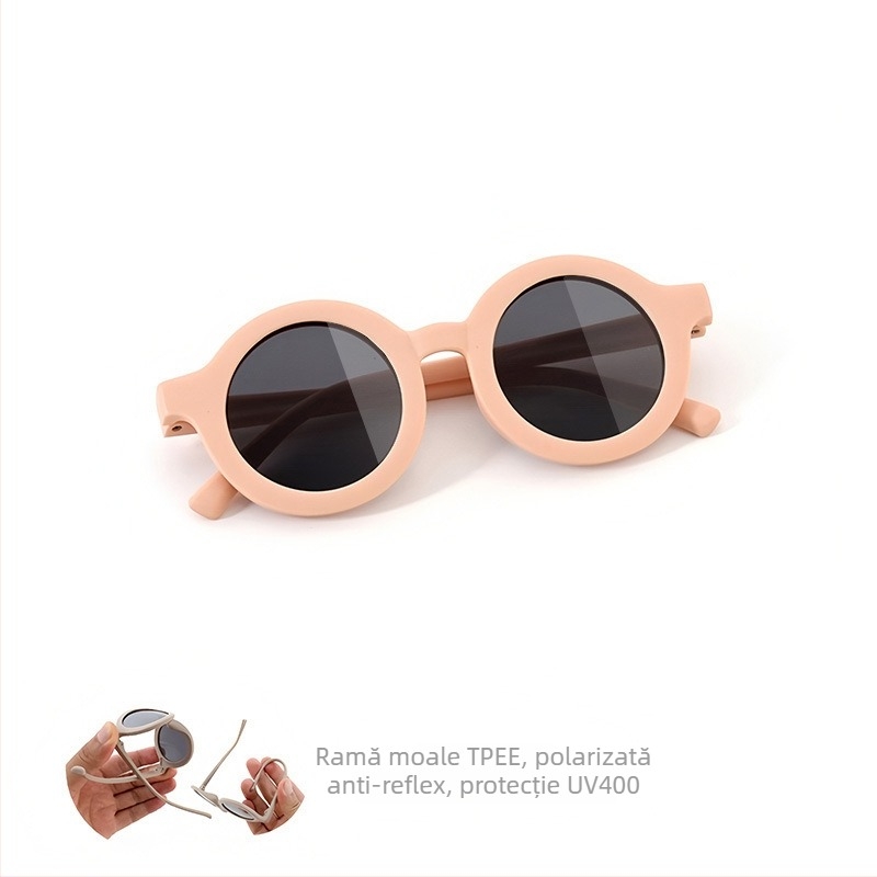 Ochelari de soare pentru copii, ramă circulară din silicon, protecție UV400, lentile TAC polarizate, ramă cu cadru complet, material ramă: TPEE