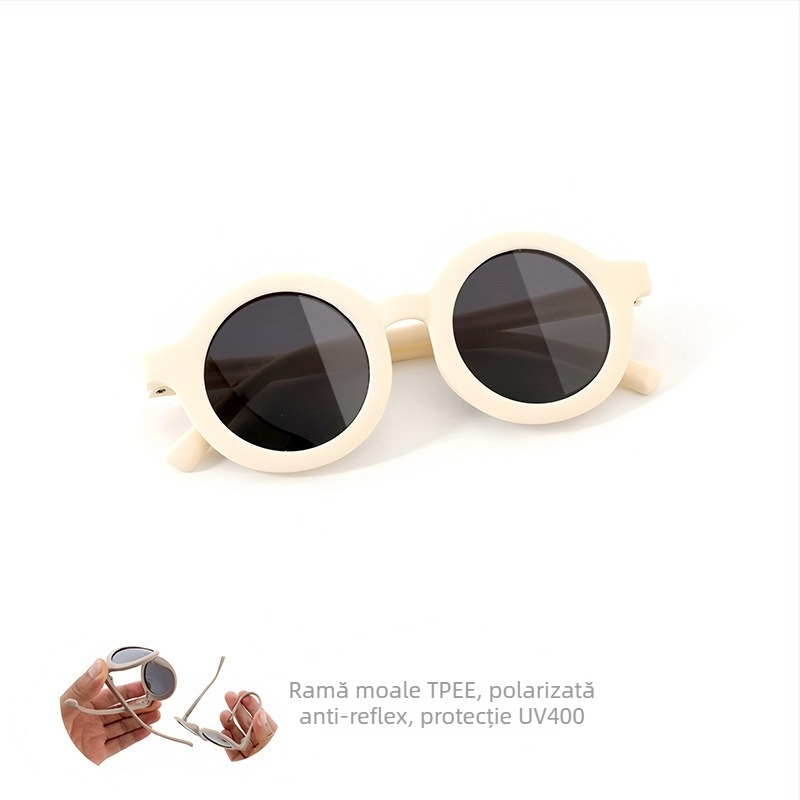 Ochelari de soare pentru copii, ramă circulară din silicon, protecție UV400, lentile TAC polarizate, ramă cu cadru complet, material ramă: TPEE