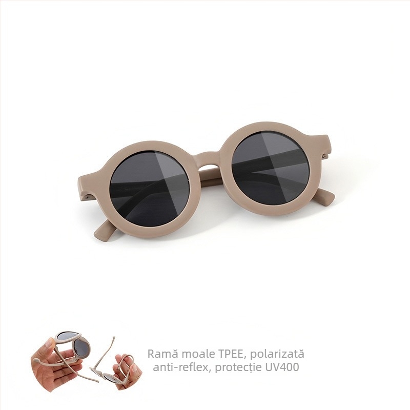 Ochelari de soare pentru copii, ramă circulară din silicon, protecție UV400, lentile TAC polarizate, ramă cu cadru complet, material ramă: TPEE
