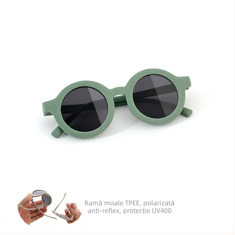 Ochelari de soare pentru copii, ramă circulară din silicon, protecție UV400, lentile TAC polarizate, ramă cu cadru complet, material ramă: TPEE
